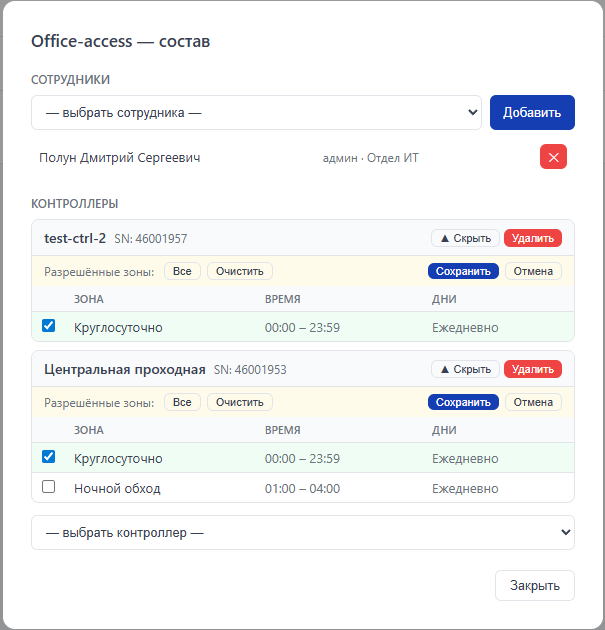 Состав группы доступа